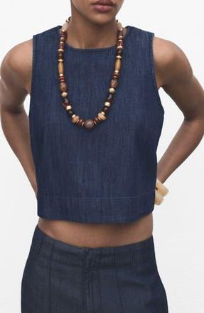 Mango Denim Crop Top in Open Blue at Nordstrom Rack, Size Small