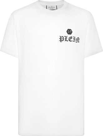 Philipp Plein T-shirt Ronde Hals SS met Kristallen Skull&Bones - Heren - T-shirts - Wit - 2XL - Katoen - Tops