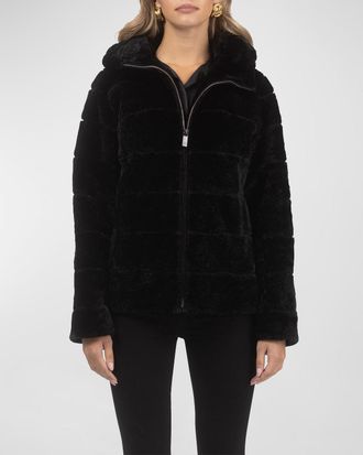 Gorski Horizontal Curly Lamb Shearling Zip Jacket With Hood