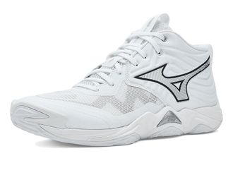 Mizuno Wave Momentum 4 Elite Mid Mens Volleyball Shoes White/Metallic Grey : Mens 12.5 - Womens 14 Medium, Synthetic