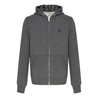 Burberry Logo Embroidery Cotton Zipper Jacket Coat Male Grey 40155591