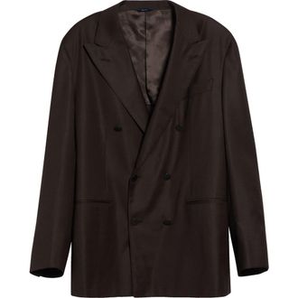 Thom Sweeney Double Breasted Wool Blazer in Dark Brown at Nordstrom, Size 44 Us