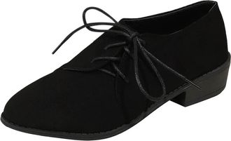 Generic Ladies Lace Up Shoes Pointed Toe Dressy Shoes Solid Color Fashionable Low Chunky Heel Non-Slip Comfortable Casual Walking Shoe Work Office Leisure Bla