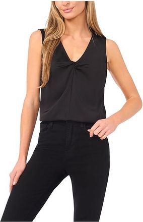 CeCe by Cynthia Steffe Sleeveless Twist V-Neck Top Womens Clothing Rich Black : XL, Polyester
