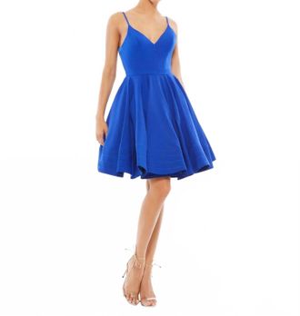 Mac Duggal Ieena Backless A-Line Flare Mini Dress In Royal