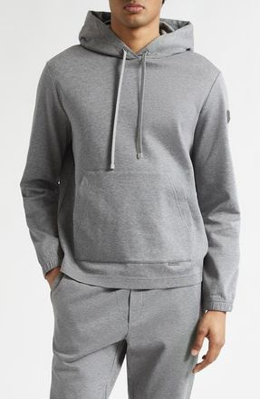 Moncler Leather Logo Patch Cotton Blend Hoodie in Medium Gray Melange at Nordstrom, Size Xx-Large