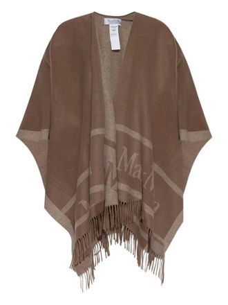 Max Mara fringed shawl poncho - women - Wool - OS - Brown