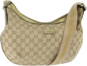 Gucci Pre-owned Shoulder Bags, female, Beige, Size: ONE SIZE Pre-owned Canvas Shoulder Bag