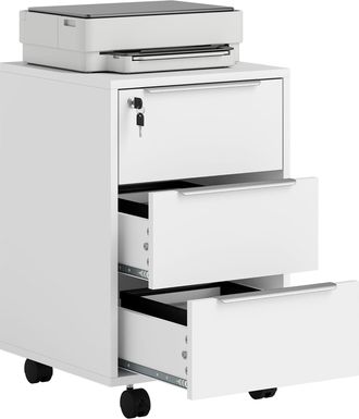 OEM Cajonera De Escritorio Con 3 Cajones Ruedas Cerradura Y 2 Llaves Para Estudio Sal&oacute;n 40x40x63,5 Cm Blanco