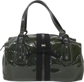Ferragamo Pre-owned Handbags, female, Green, Size: ONE SIZE Pre-owned Vintage Patent Leather Satchel Bag