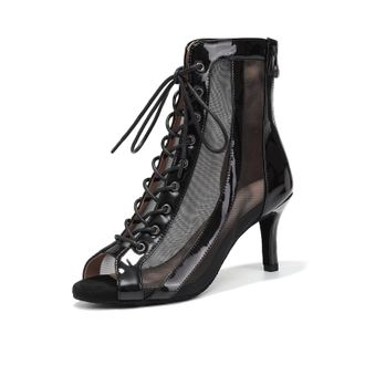 Generic Womens Latin Dance Shoes Womens Dance Heels Black with Mesh Peep Toe Ballroom Salsa Tango Performence Ankle Boots, 7 UK Comfortable Practice & Perform