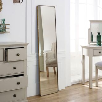 Melody Maison Tall Brushed Gold Thin Framed Wall Mirror / Leaner Mirror 42cm X 156cm | Size: 42 cm X 156 cm