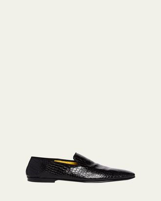 Tom Ford Mens Steven Croc-Effect Leather Slipper Loafers