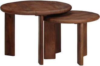 vidaXL Mesas De Caf&eacute; Nido 2 Pcs Marr&oacute;n Oscuro Madera De Mango Maciza Vidaxl