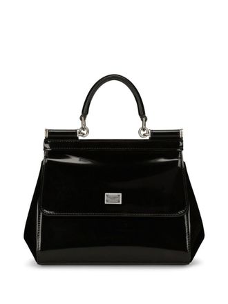 Dolce & Gabbana Black Sicily medium shiny leather handbag
