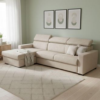 Dmora Sofa Cama Daatou, Sof&aacute; De Esquina, 100% Made In Italy, Sof&aacute; Con Apertura Giratoria, Con Contenedor Izquierdo Pen&iacute;nsula, Con Reposabrazos Delgados, Cm 