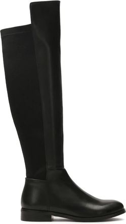Kazar Zwarte platte laarzen van leer en stof - Dames - Hoge Laarzen - Zwart - 39 EU - Leer - Schoenen