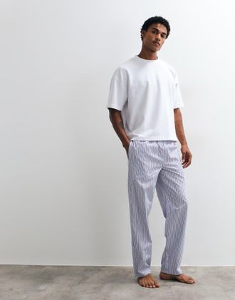 Lacoste pantaloni del pigiama a righe in popeline blu