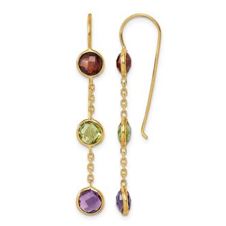 Diamond2Deal 14K Yellow Gold Garnet Peridot and Amethyst Shephard Dangle Earrings