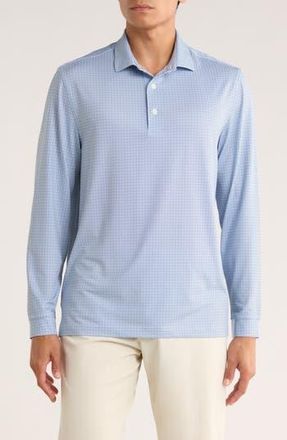 Greg Norman Knotweed Print Long Sleeve Performance Golf Polo in White/Blue at Nordstrom Rack, Size Xx-Large