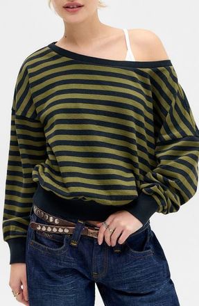 BDG Kurt Striped Off the Shoulder Top in Green Stripe at Nordstrom, Size X-Small