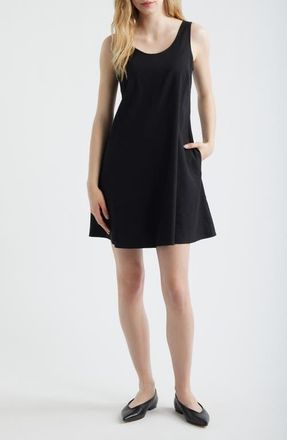 Theory Stretch Linen Blend Tank Dress in Black at Nordstrom, Size X-Large