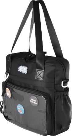 Generic Black Terylene Cotton Ita Bag, Crossbody Messenger Bag With Clear Insert For Anime Pins, Travel Ready