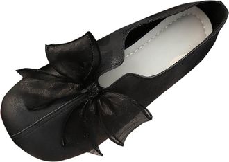 Generic Black Ladies Casual Flat Shoes with Round Toe Soft Bottom and Bow for Walking and Activities 2025 Comfort Fit
