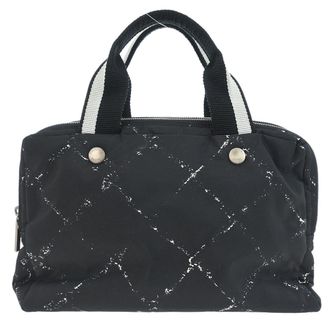 Chanel Travel Line Boston Printed Nylon Black Nylon Handbag (Pre-Owned)