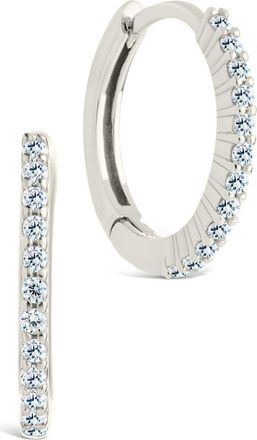 Sterling Forever Pav&eacute; Cubic Zirconia Micro Huggie Hoop Earrings in Silver at Nordstrom