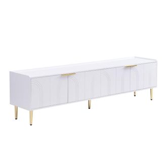 Urban Meuble Mueble de TV de dise&ntilde;o blanco con puertas arqueadas y patas doradas