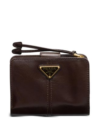 Prada triangle-logo leather wallet - Brown