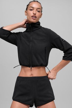 Alo | Polar Fleece Retreat Cropped Jacket in Black, Size: Medium