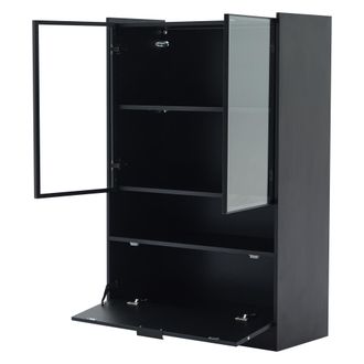 STILVORA Vitrina Con 2 Puertas De Cristal, 1 Puerta Abatible Y Led, En Tablero De Part&iacute;culas, Negro, 80&times;35&times;120 Cm
