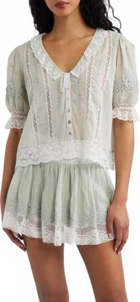 LoveShackFancy Maurelle Cotton Lace Blouse In Eau De Nil