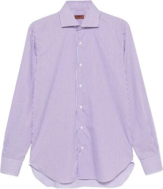 Barba Gestreepte overhemd - Heren - Casual Overhemden - Paars - 2XL - Katoen - Overhemden
