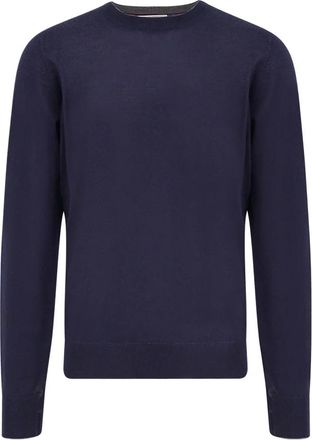 Brunello Cucinelli Lichtgewicht trui van kasjmier en zijde met ronde hals - Heren - Cashmere truien - Blauw - 4XL - Kasjmier - Truien & Vesten