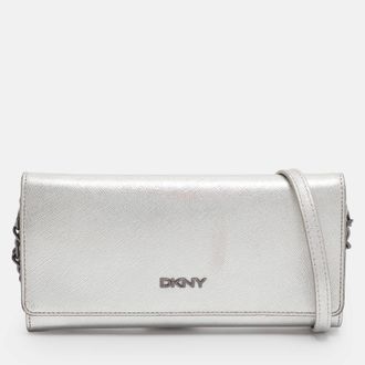 DKNY Dkny Flap Silver Leather Wallet On Chain