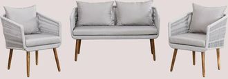 Sklum Sklum - Conjunto De Jard&iacute;n Con Sof&aacute; De 2 Plazas Y 2 Sillones En Madera De Acacia Y Cuerda Trenzada Barker Style