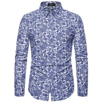 Generic Mens Luxury Gold Paisley Printed Shiny Shirts Slim Fit Button Down Blouses Long Sleeve Dress Shirt Spring Summer Tshirt Mens Floral Printed Shirt Casu