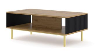 AKL FURNITURE Mesa de centro efecto madera Crema & Negro y Dorado LED