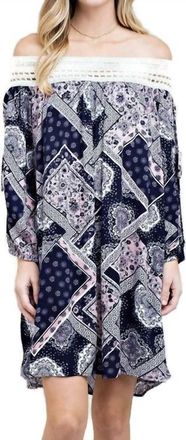 Greek Archaic Kori Batik Patchwork Off The Shoulder Dress In Pink