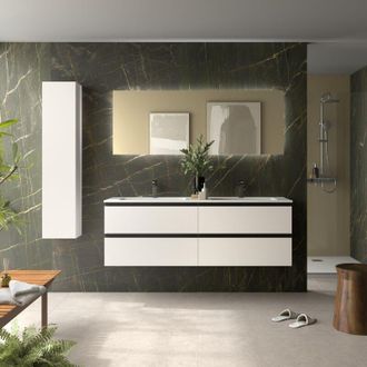 Cygnus Bath Mueble de Ba&ntilde;o BEQUIA METAL 160cm Blanco Mate Lavabo Vilna Solid Surface