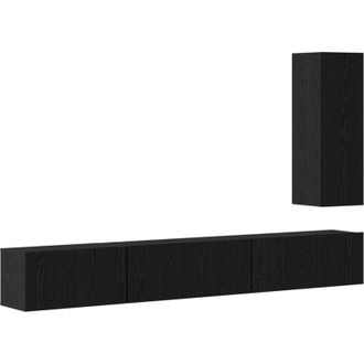 vidaXL Vidaxl - Conjunto De Mueble De Tv 4 Pcs Roble Negro 30.5 X 30 X 90 Cm