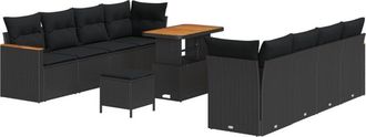 vidaXL Garden Sofa Set with Cushion 11 pcs Black Poly rattan Vidaxl