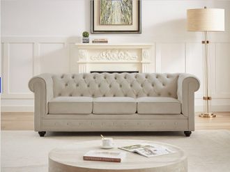 Vente-Unique Divano 3 posti in Velluto Beige - CHESTERFIELD