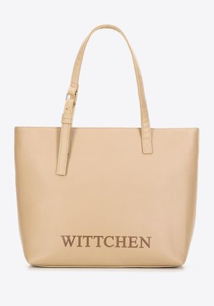 Wittchen Dames shopper met reli&euml;flogo, beige, eco-leer