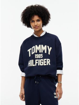 Tommy Hilfiger Womens Relaxed Fit Varsity Logo Sweatshirt - Dark Blue - XXS