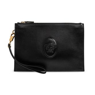 Versace Wallets & Cardholders, male, Black, Size: ONE SIZE Lou Leather Pouch