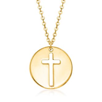 Ross-Simons Italian 14kt Yellow Gold Cross Cutout Disc Necklace